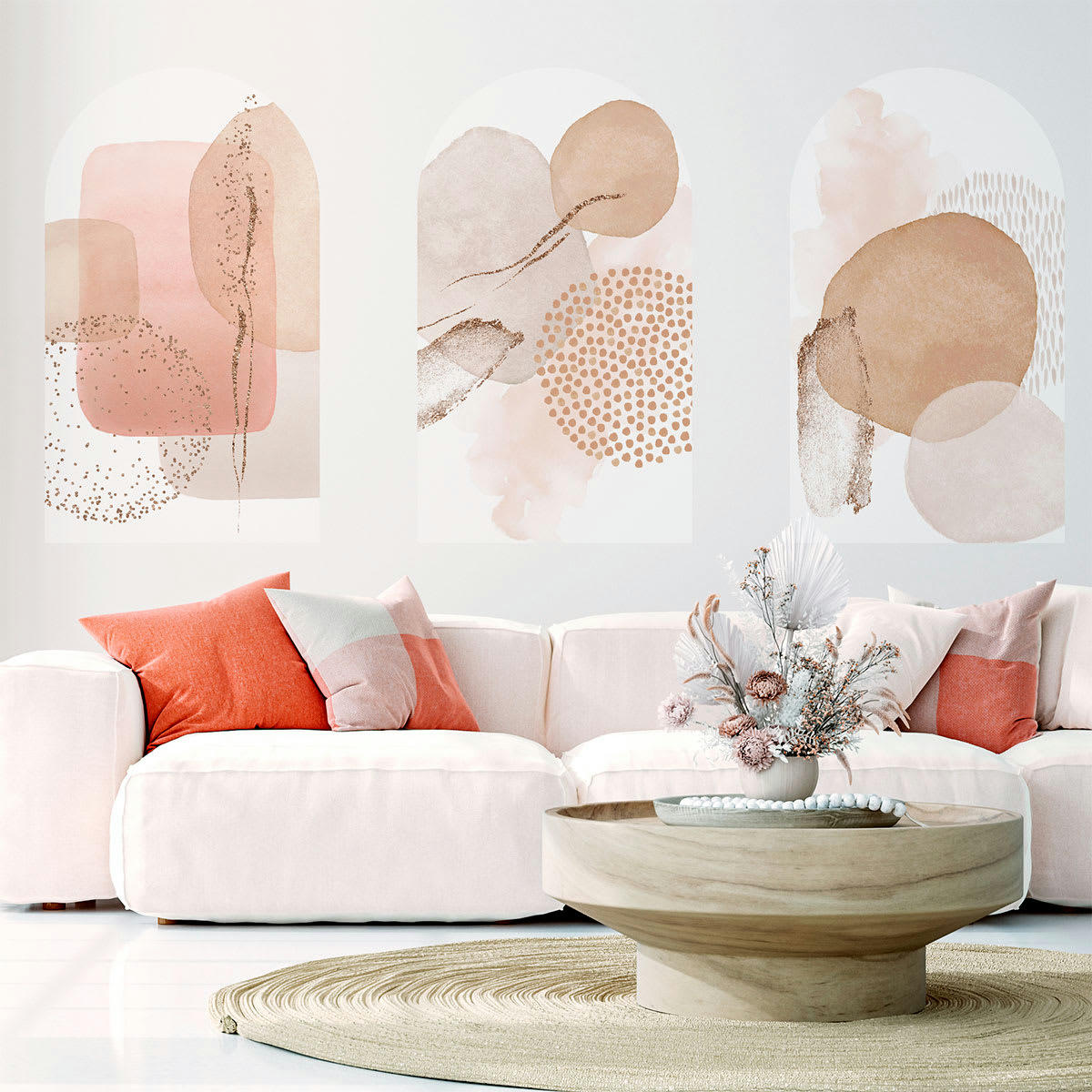 - Papier Peint arches abstraits aquarelles beiges 200x120cm