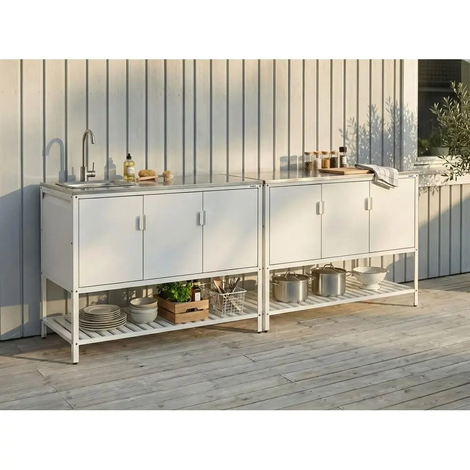 MAENZA - Tuin keunkenset met spoelbak - Wit - Staal