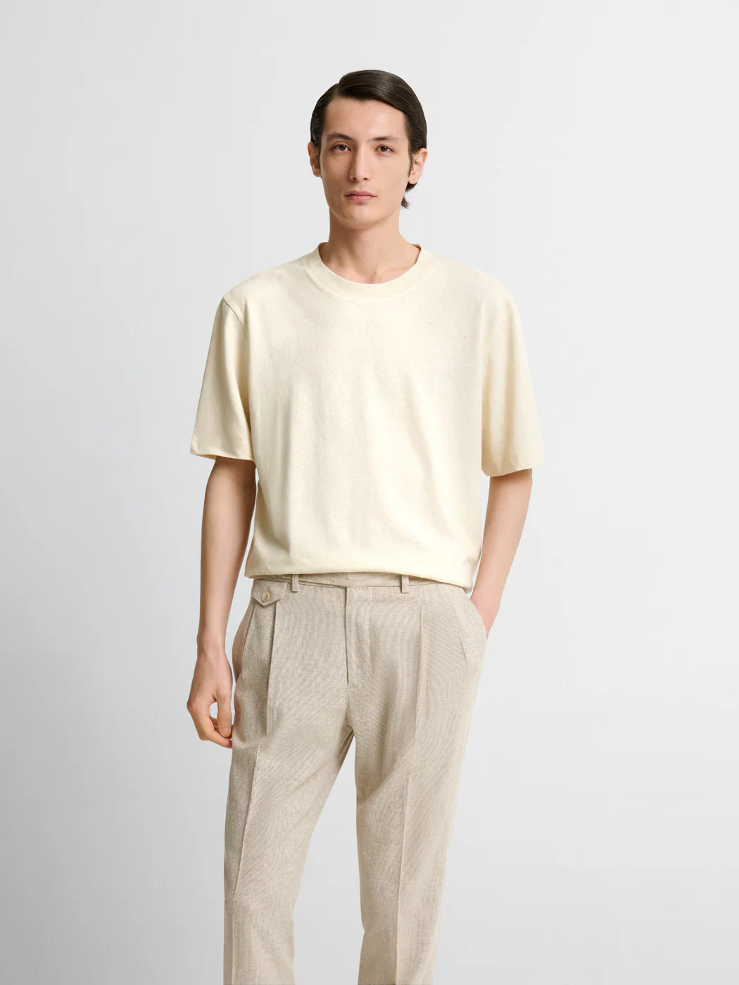 T-shirt col rond en coton lin