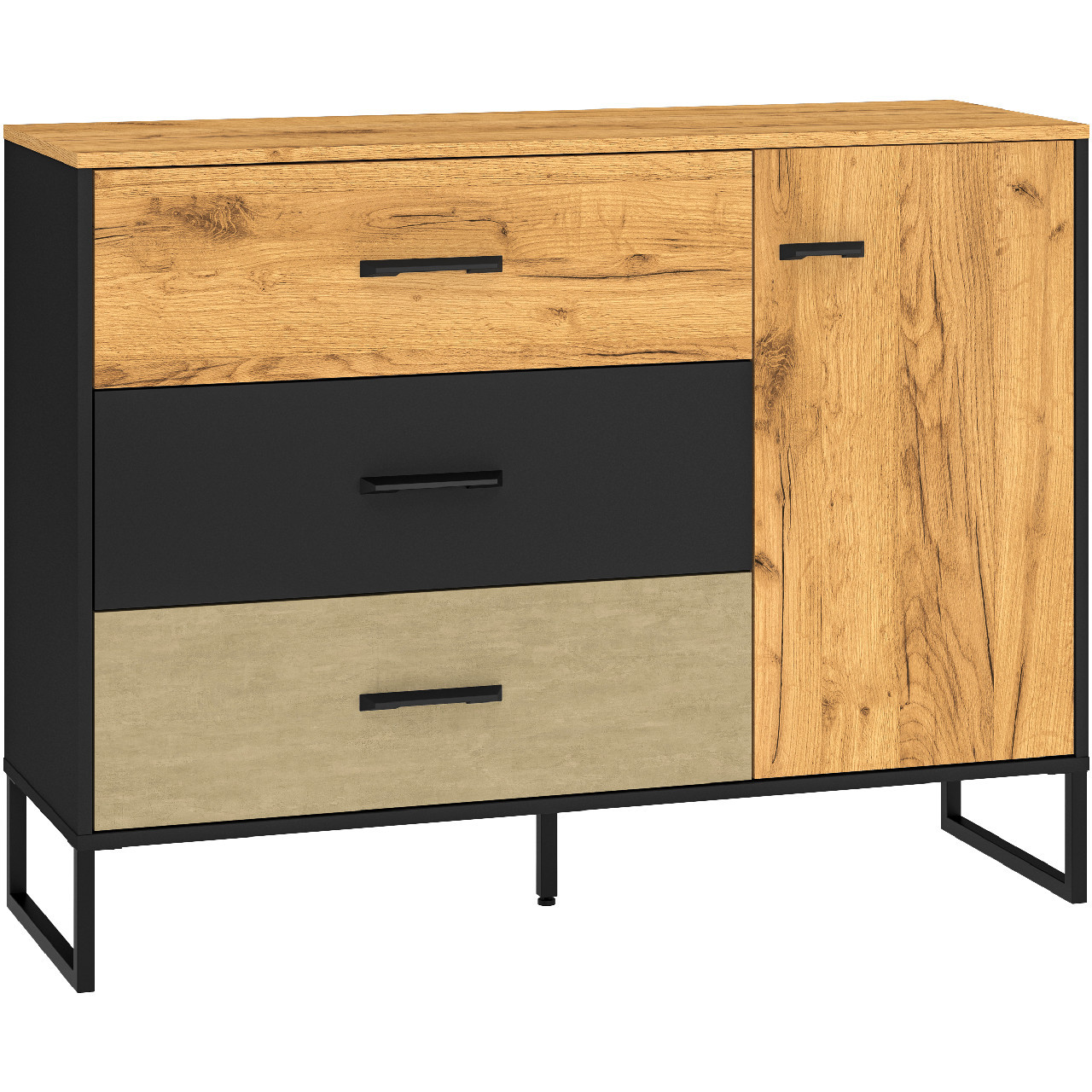 Komoda BLINT 06 dąb craft złoty / czarny / stal premium