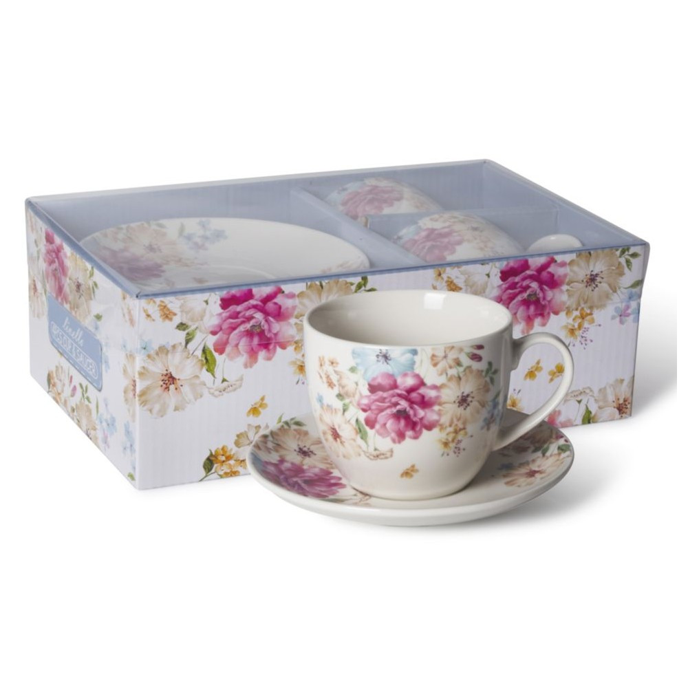 Zestaw 2x filiżanka porcelanowa 250ml ze spodkiem 14cm Livello kwiaty