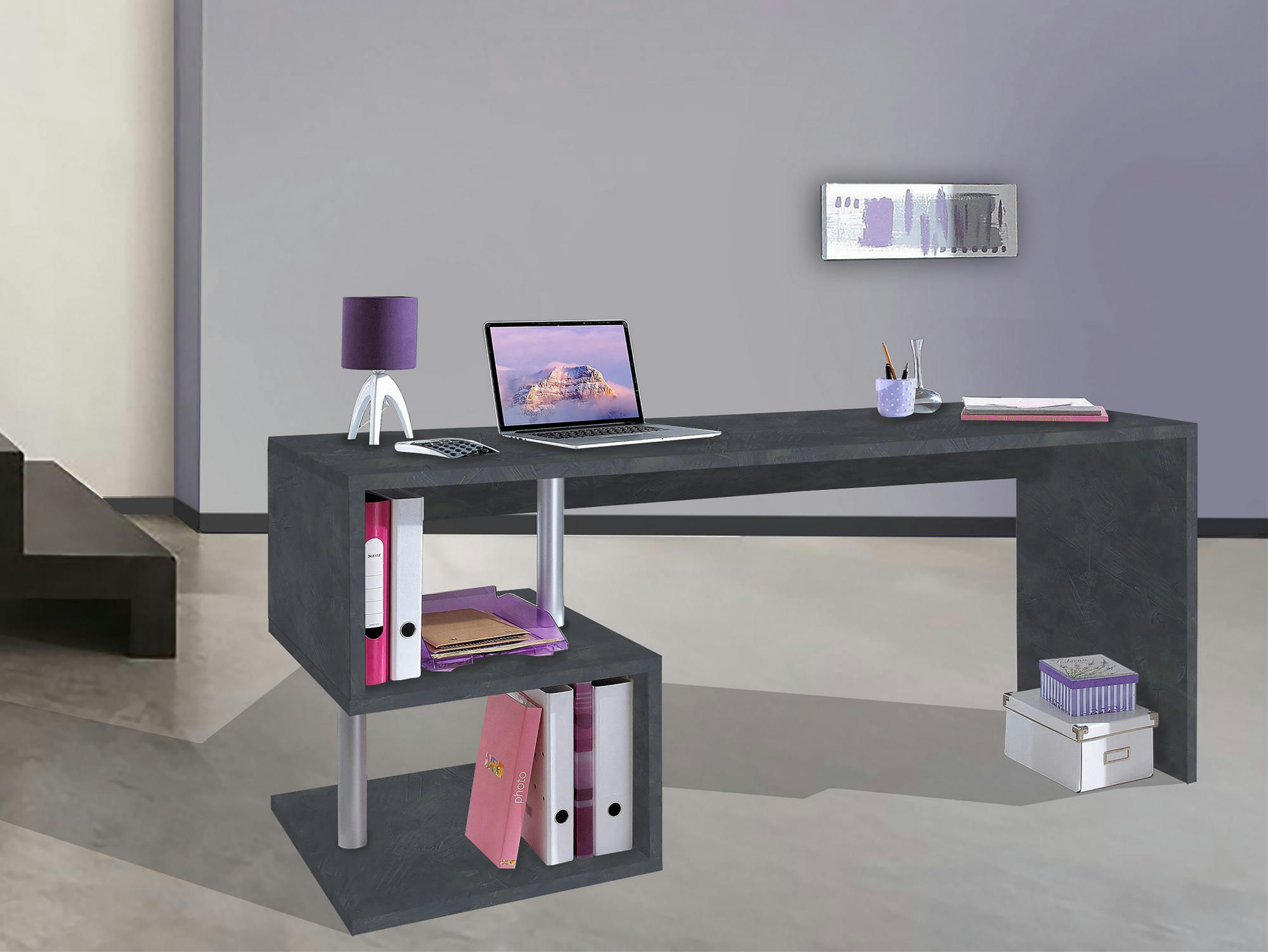 - Bureau moderne effet bois gris cendre