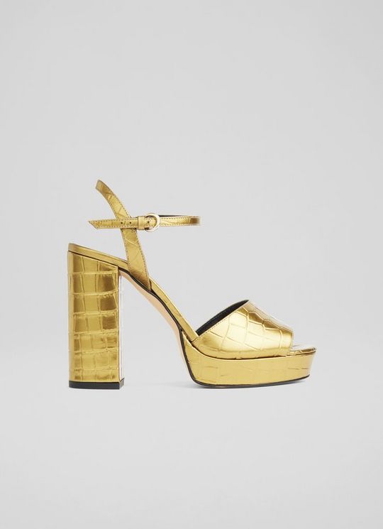 Solange Gold Croc-Effect Leather Platform Sandals