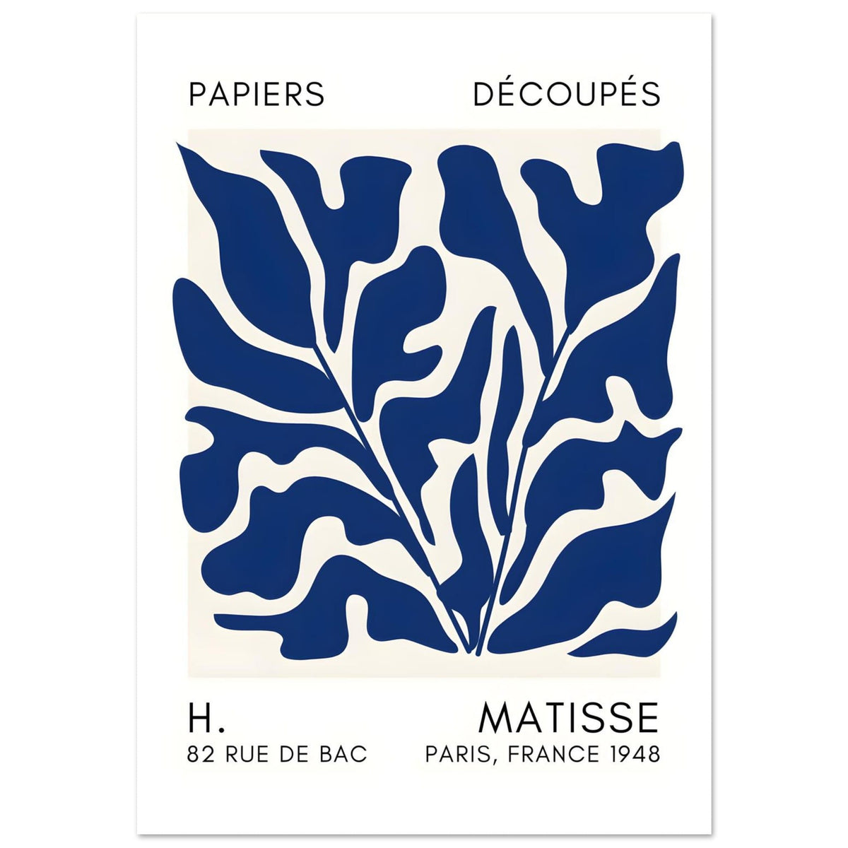Artfulprints Poster Matisse – Seabed shapes navy blue II  - 70x100 cm - Blauw