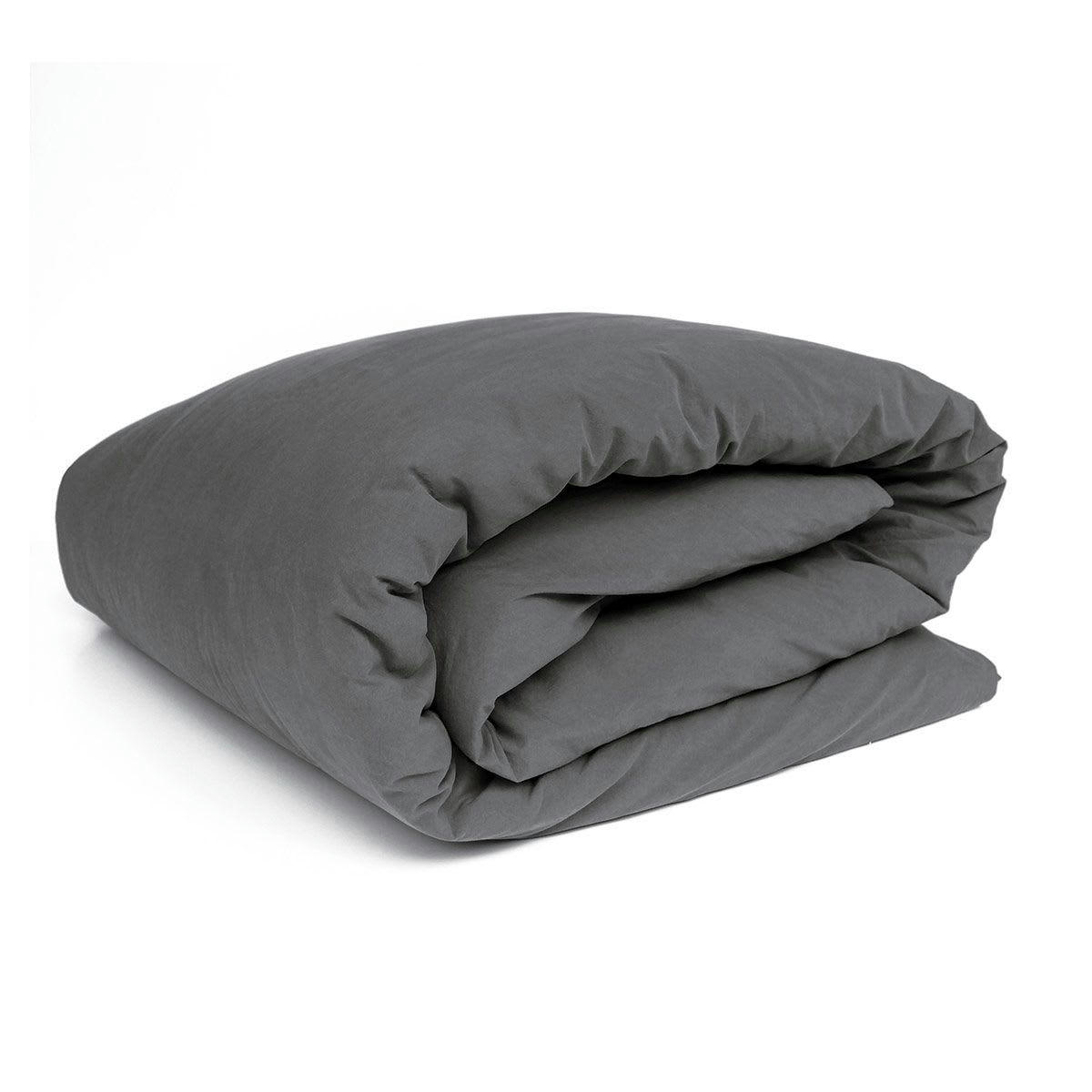 NINON - NINON - Drap housse en percale lavée gris ardoise 2 places 160x200 cm