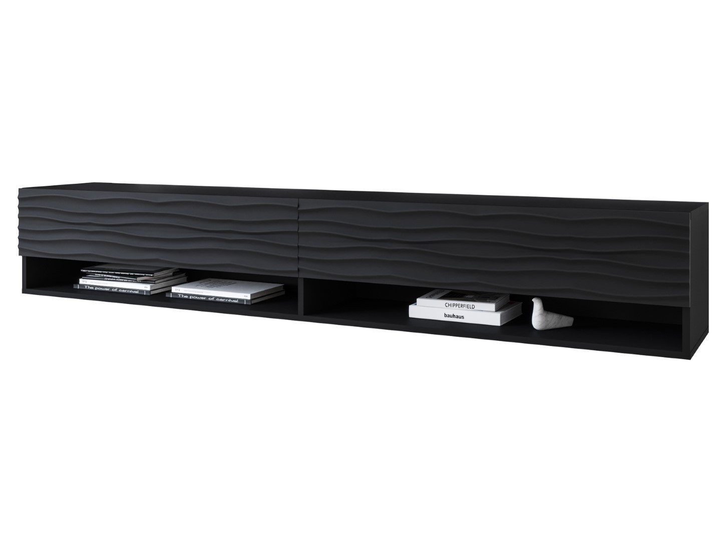 Szafka RTV ANNE 180 czarny grafit/czarny MDF wzór fala z LED