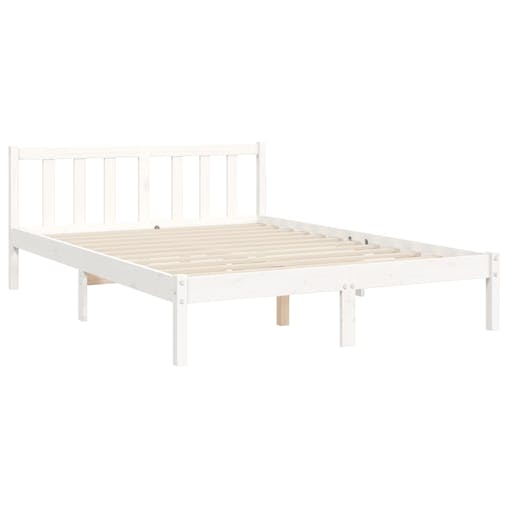 NNEVL Bed Frame with Headboard White 137x187 cm Double Solid Wood