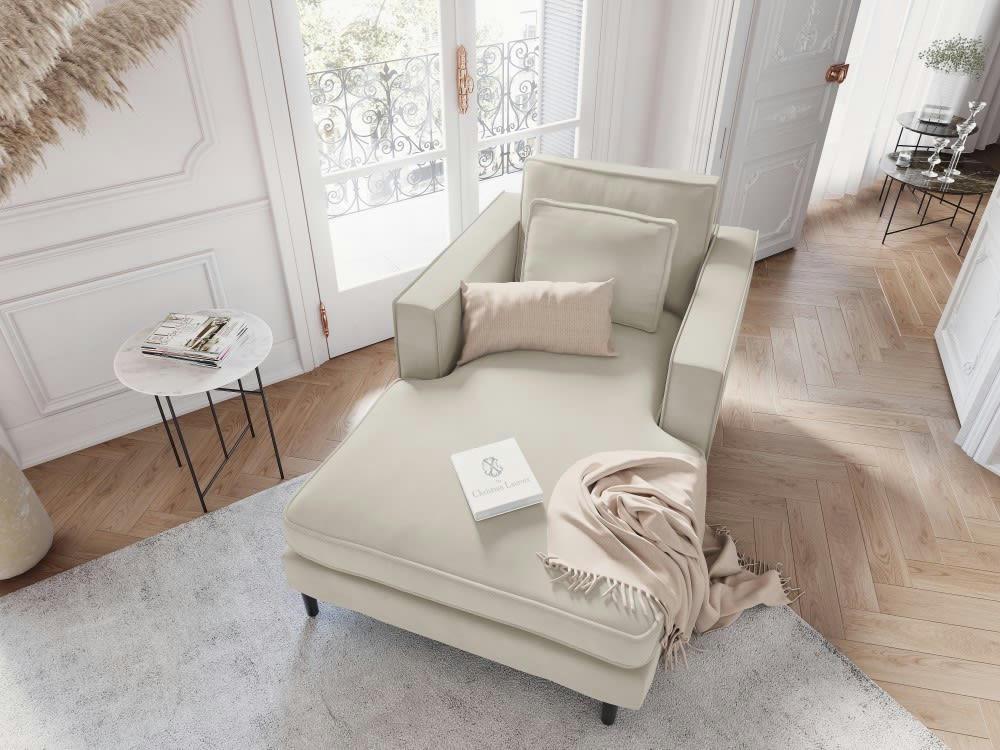 ALEXIS - Méridienne 1 place en velours beige