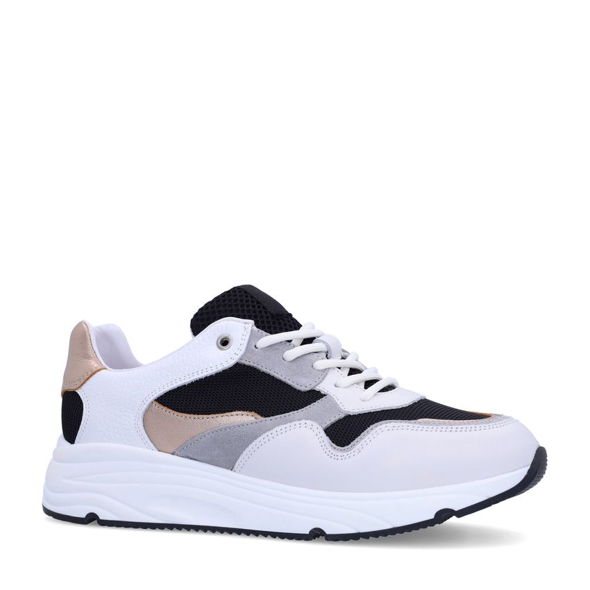 Manfield Witte leren sneakers met zilveren details