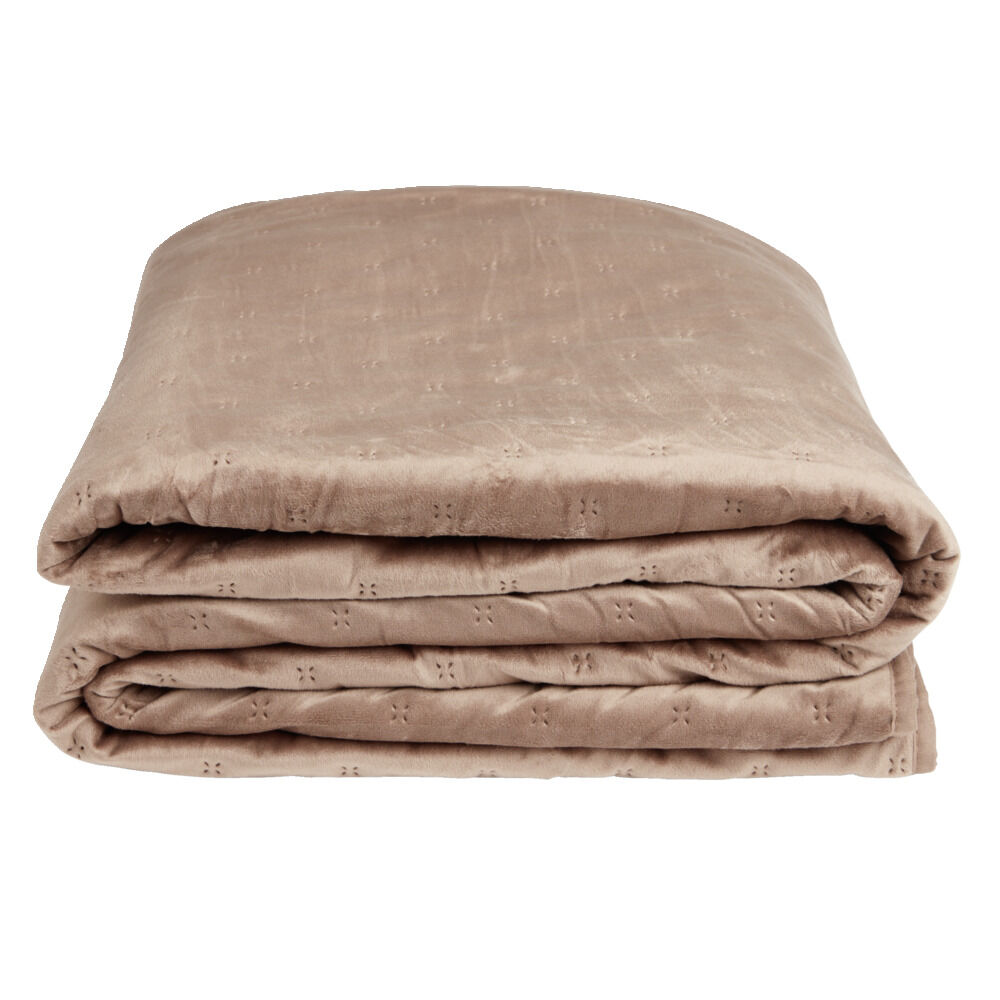 Couvre lit 2 personnes velours en pinsonic 220x240cm beige ou marron