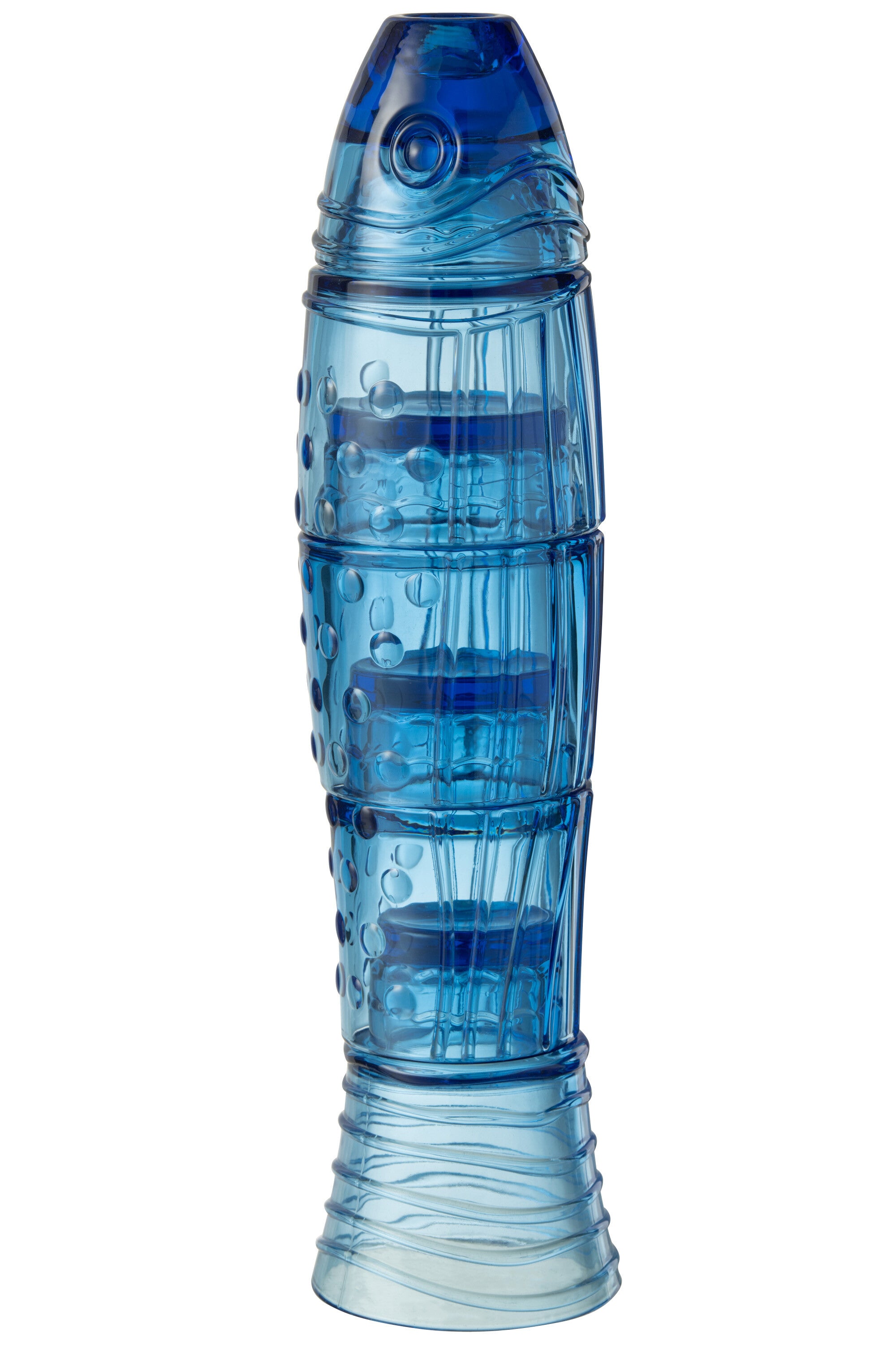J-Line beker Vis - glas - transparant/blauw - 5 stuks