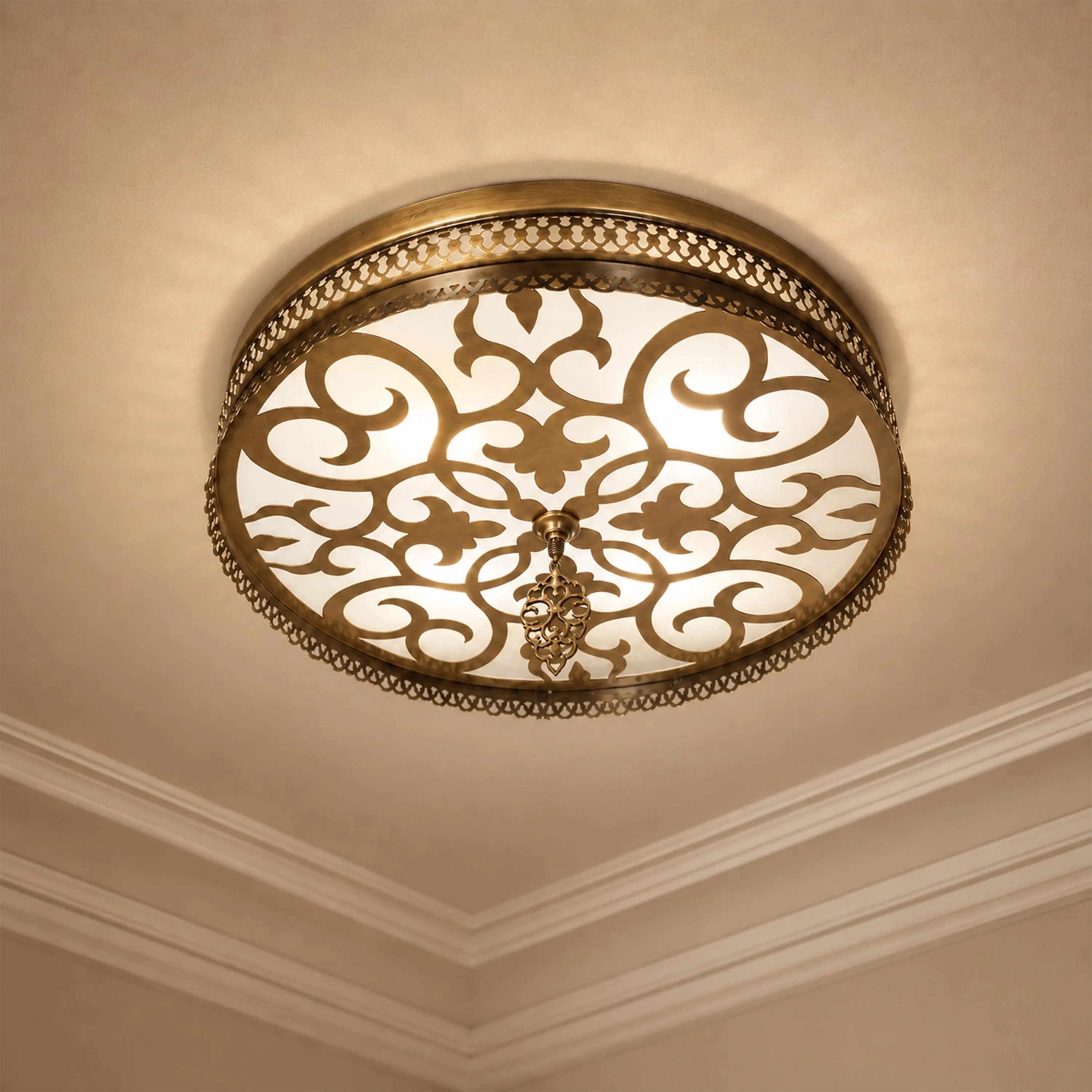 Moroccan Ceiling Light: Vintage Brass Laser Cut Metal Flush Mount