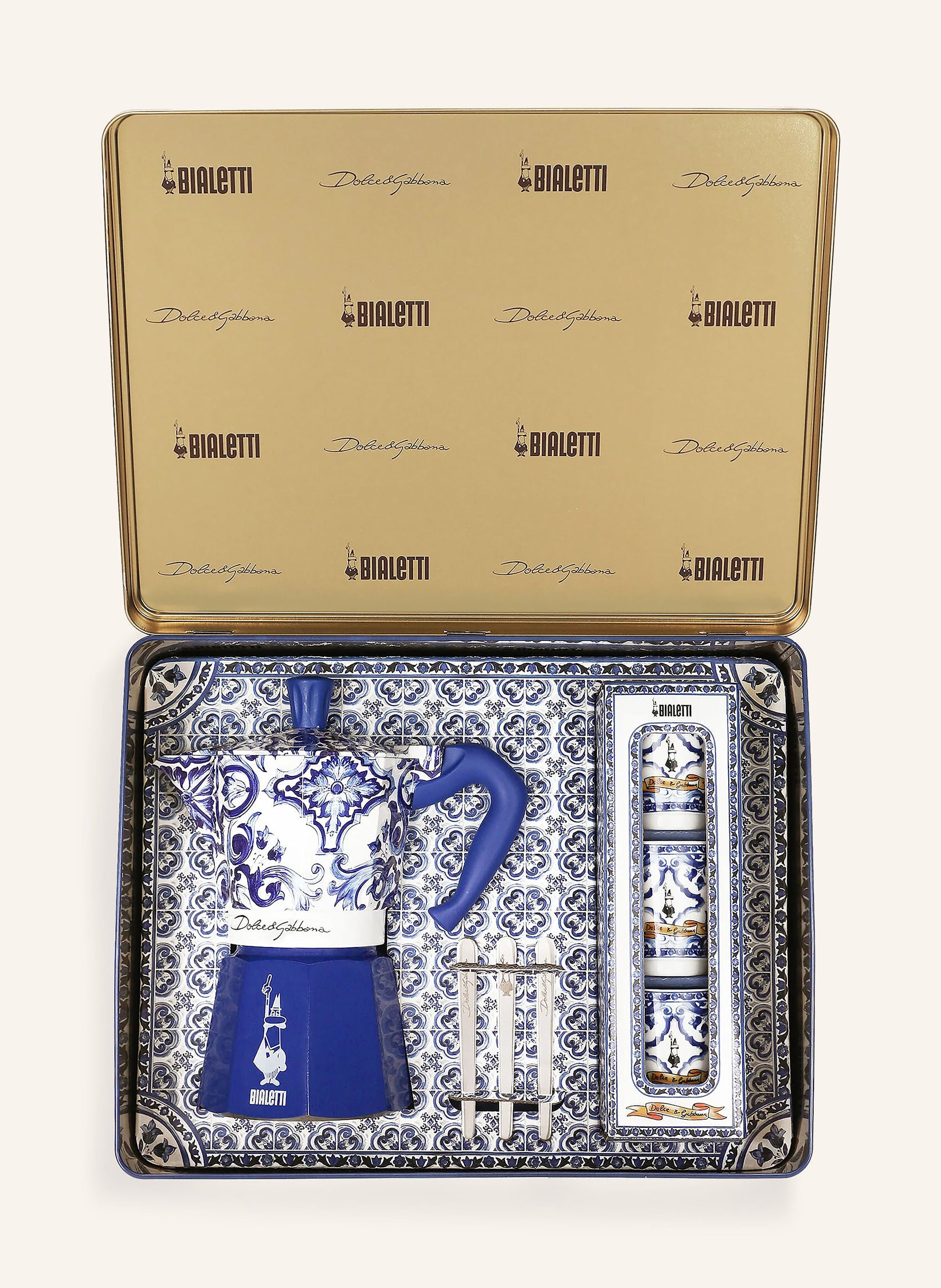 DOLCE & GABBANA CASA 7-tlg. Set: Espressokocher, Becher und Ruhrstäbchen