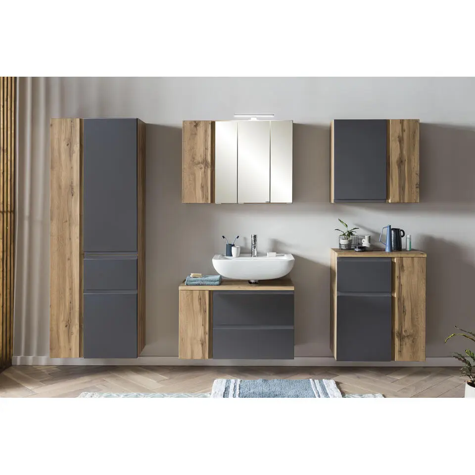 Wastafelkast Varese - 85 x 47 x 56 cm - Wotan Oak / Grey