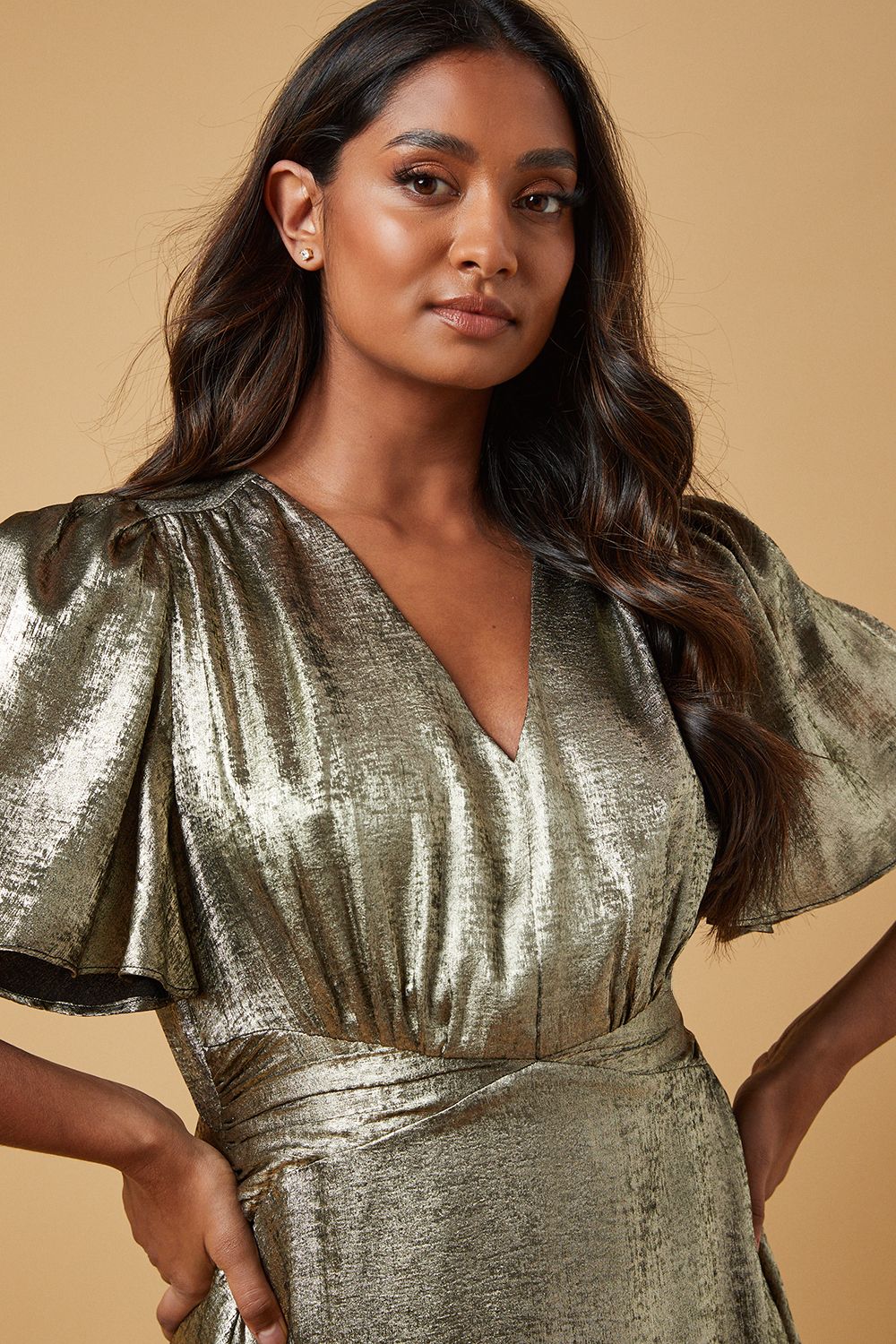 Oasis Occasion Metallic Waist Detail Midi Dress