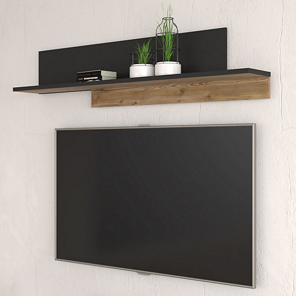 Etagère murale 154 cm asymétrique décor bois et noir - CELIA