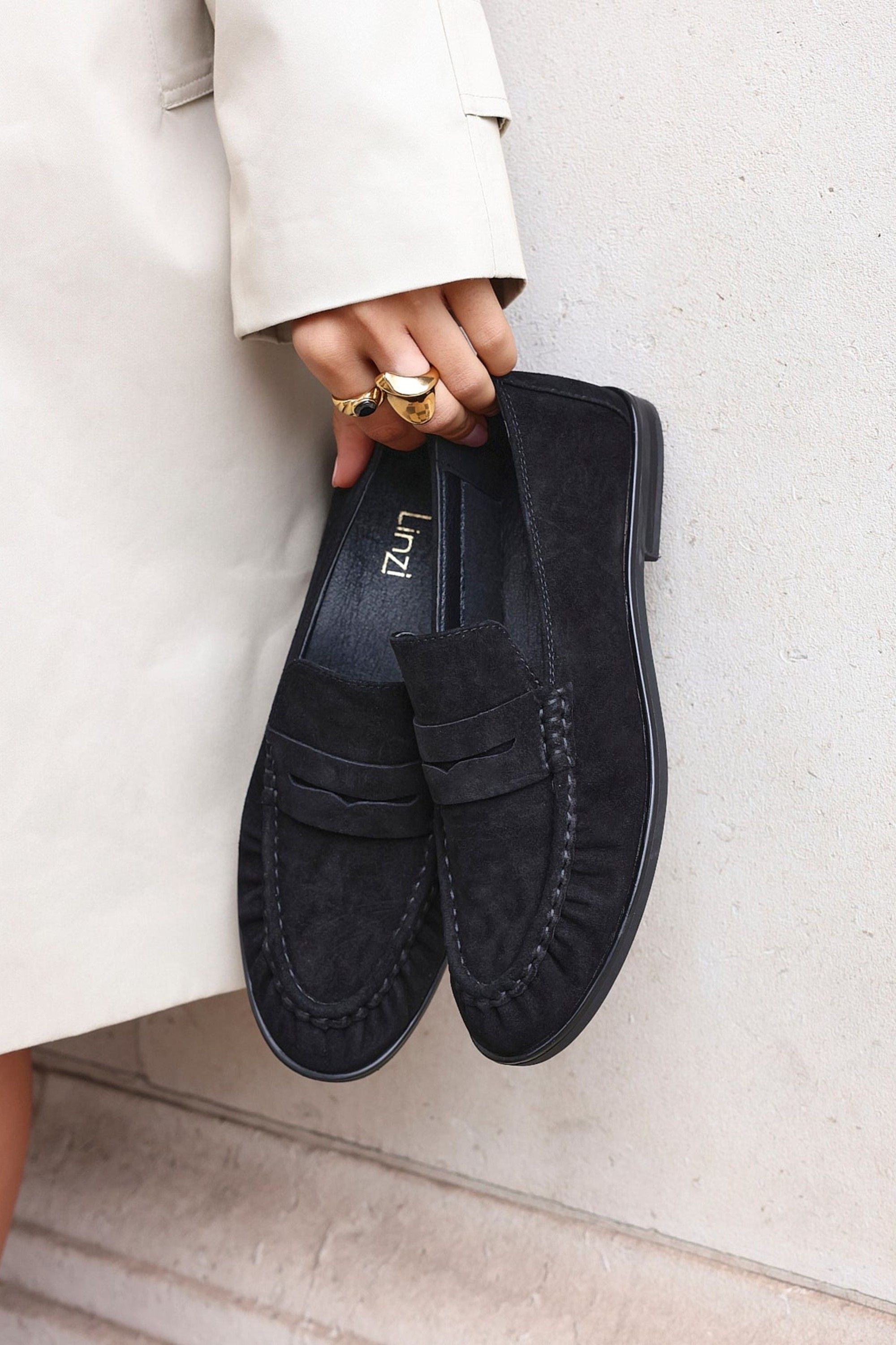 Linzi Belmont Black Suede Leather Ruched Loafer