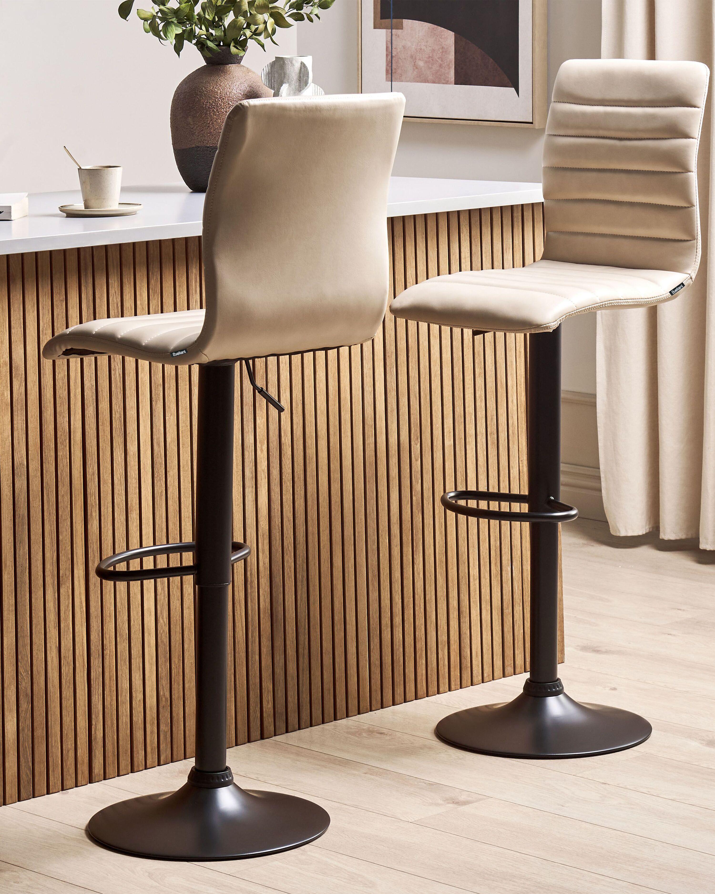 Set of 2 Bar Chairs LUCERNE Faux Leather Swivel Light Beige