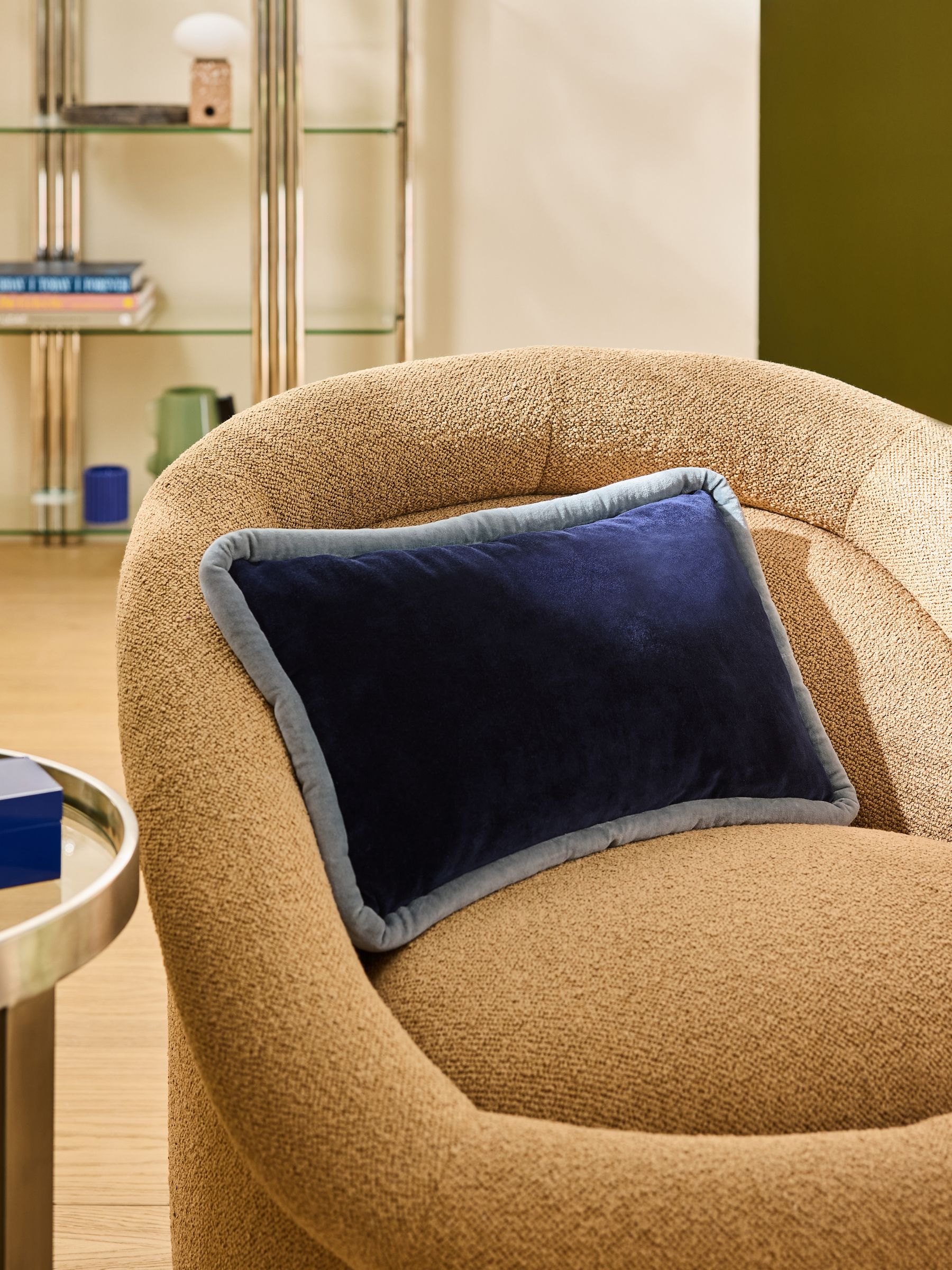 Chocolate/Navy Huxley Cotton Velvet Jumbo Pipe Cushion
