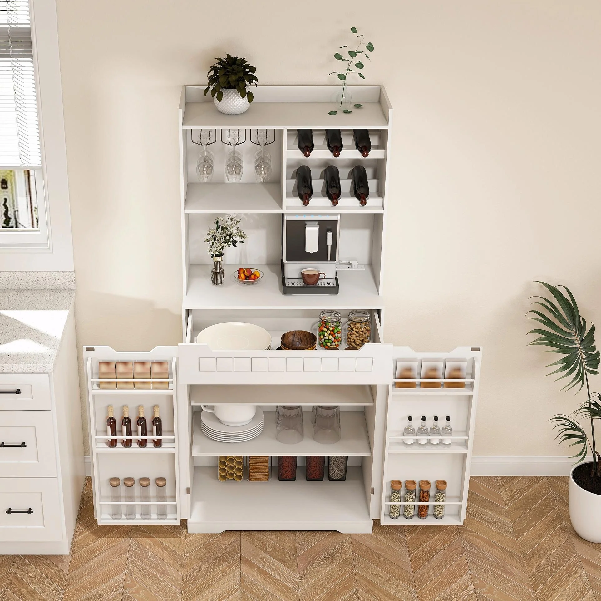 White Farmhouse Buffet Cabinet with Hutch & Barn Doors - 70