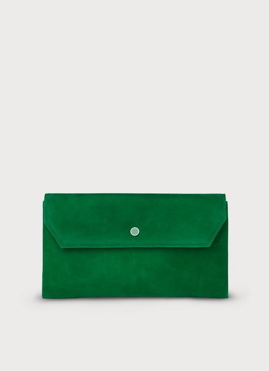 Dora Green Suede Envelope Clutch
