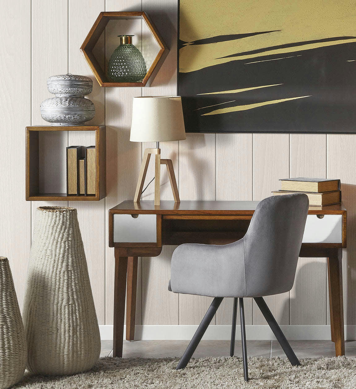 ARTIC - Bureau en bois marron et blanc L 120 cm