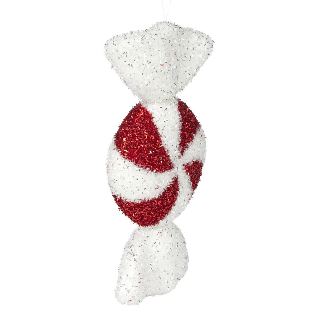 Bonbon de No&euml;l géant brillant rouge et blanc à suspendre L25cm (2 modèles)