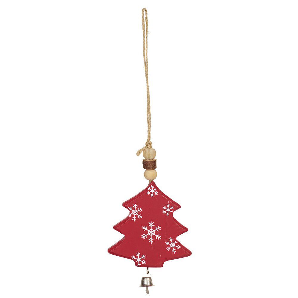 Suspension de No&euml;l étoile en bois motif traditionnel rouge blanc