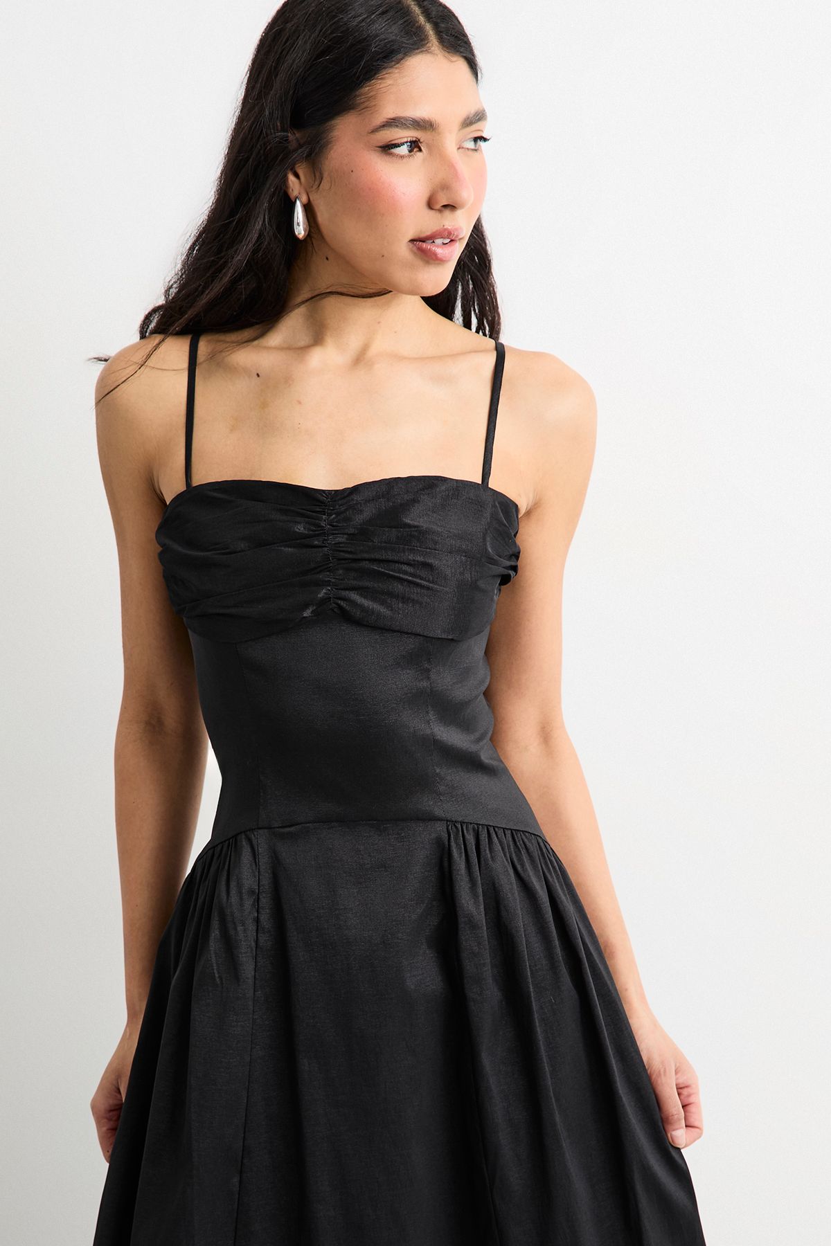 Warehouse Dropped Waist Ruched Bust Midi Dress