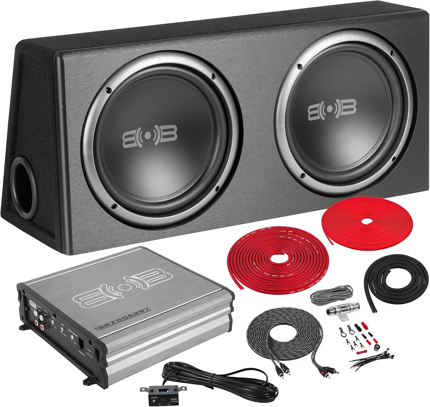 BELVA BPKG210v2 1000W Dual 10 Car Subwoofer with Ported Enclosure  Monoblock Amplifier  Wiring Kit and Remote Bass Knob