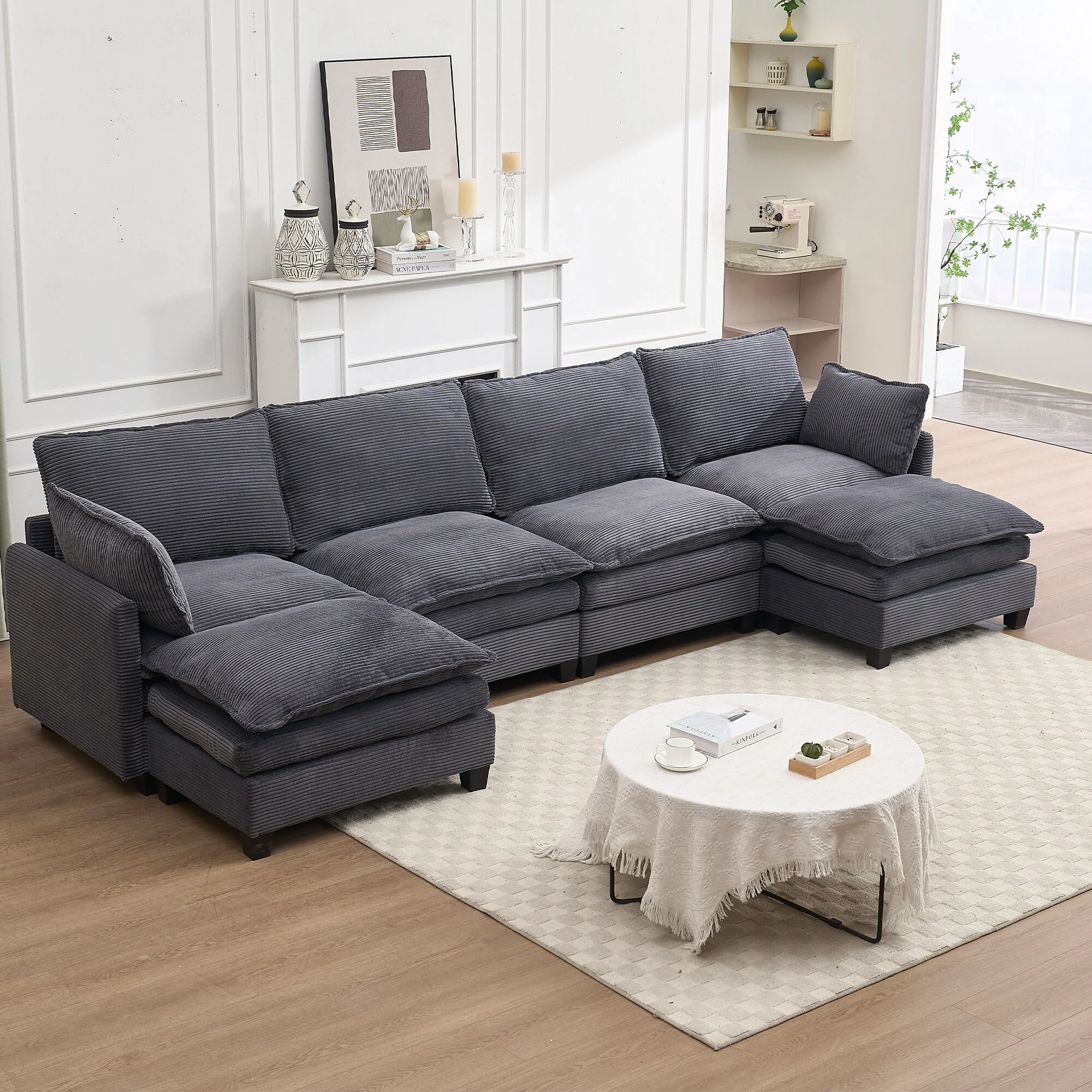 137 Velvet U-Shaped Sectional Sofa with 2 Ottomans, Deep Seat