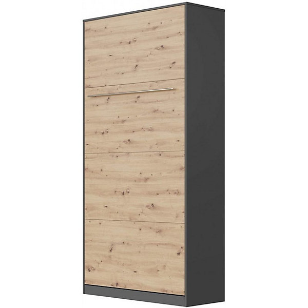 Lit escamotable  2 Placards Vertical 90x200 (50x2)cm Miroir Supérieur Anthracite-Chêne sauvage