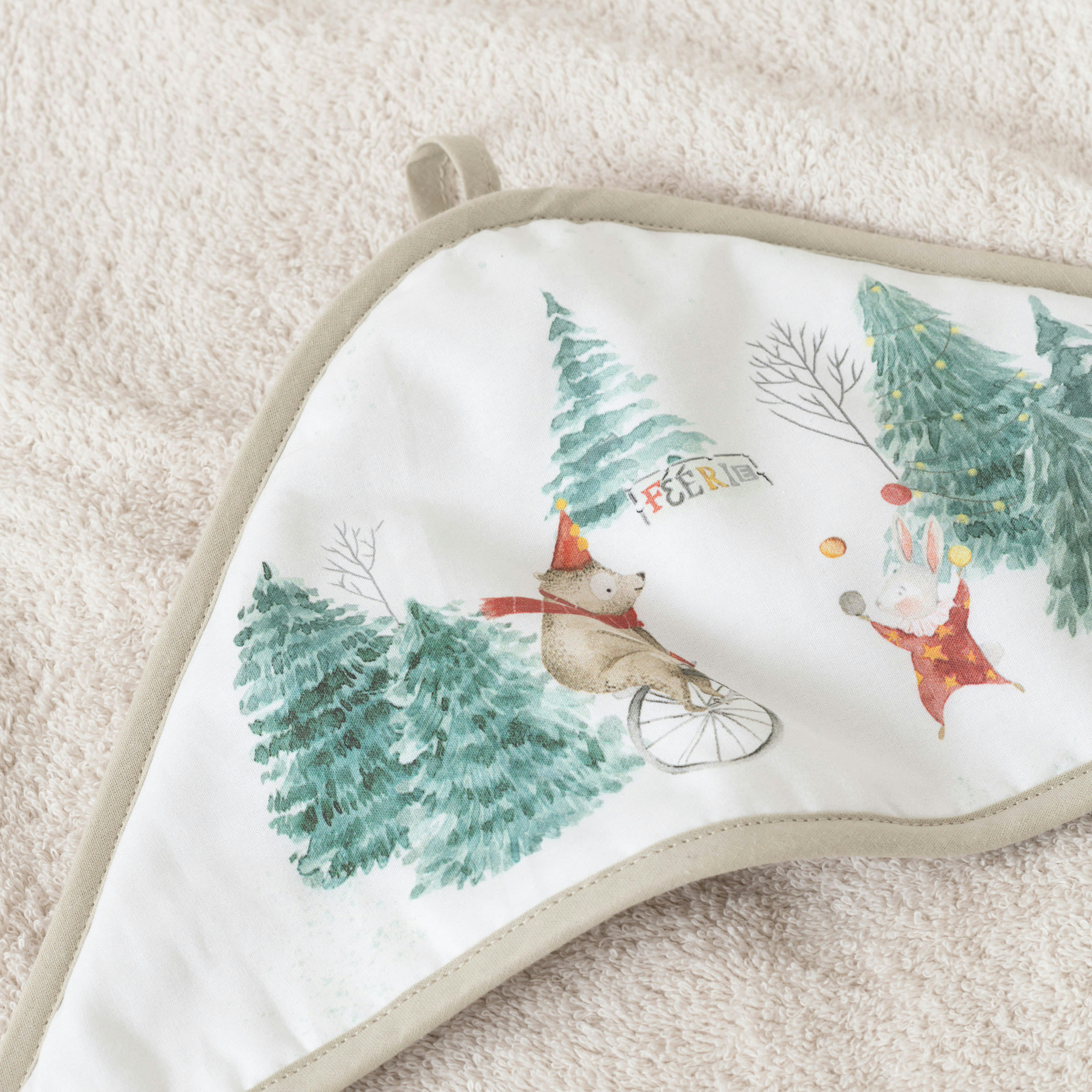 FEERIES - Cape de bain Ivoire bouclette imprimé blanc 80 x 80 cm