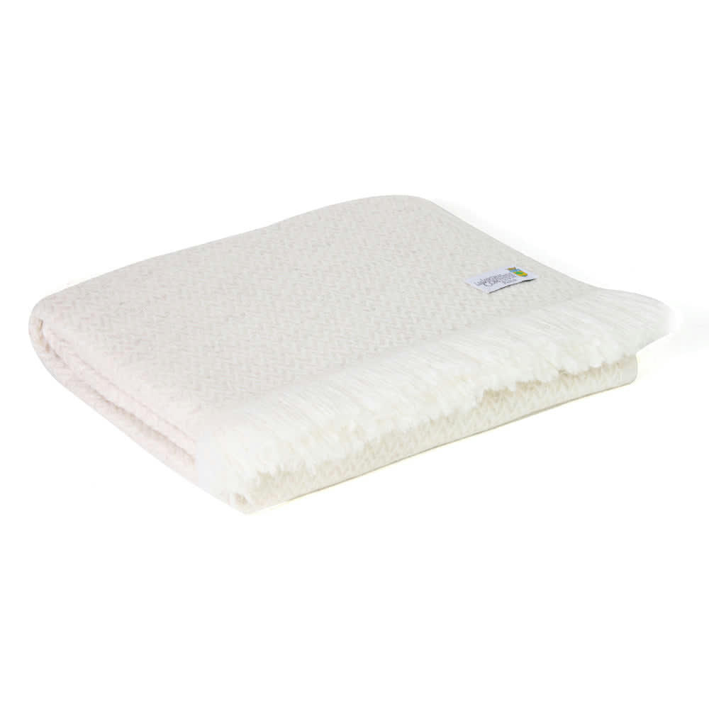 BEIGE AMANDE - Plaid cachemire et laine chevrons beige amande 130 x 230 cm