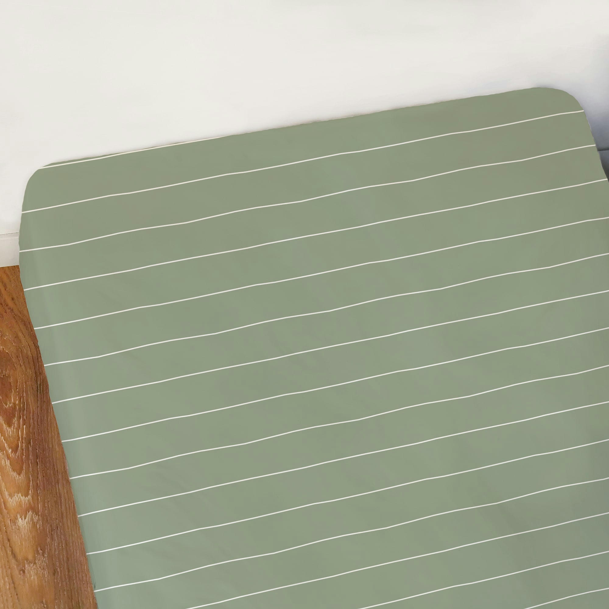 LICHEN STRIPES - Drap-housse imprimé en coton Lichen 90x190/200cm - Bonnet 30cm