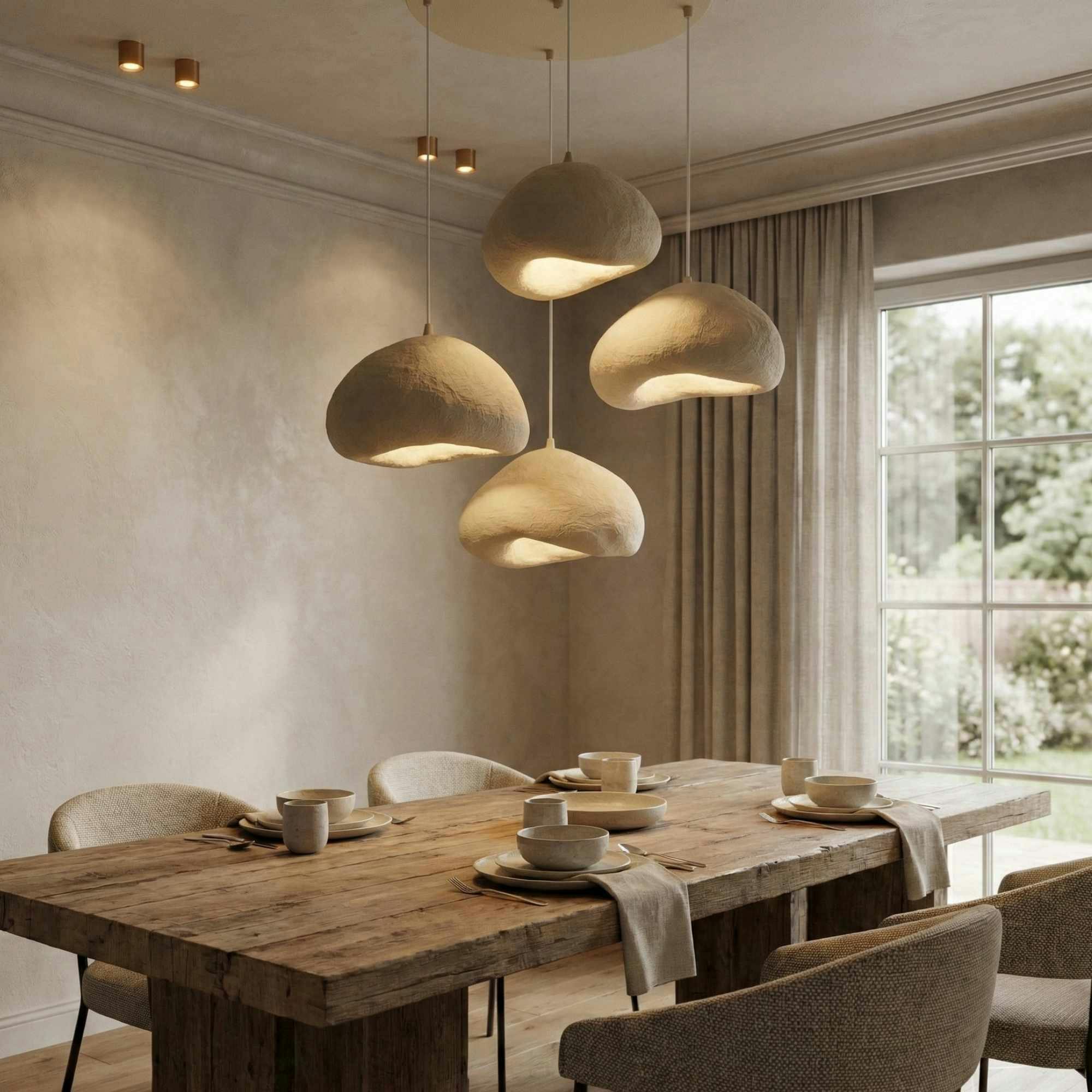 Suspension beige design organique 4 lampes 95 cm NOXIS