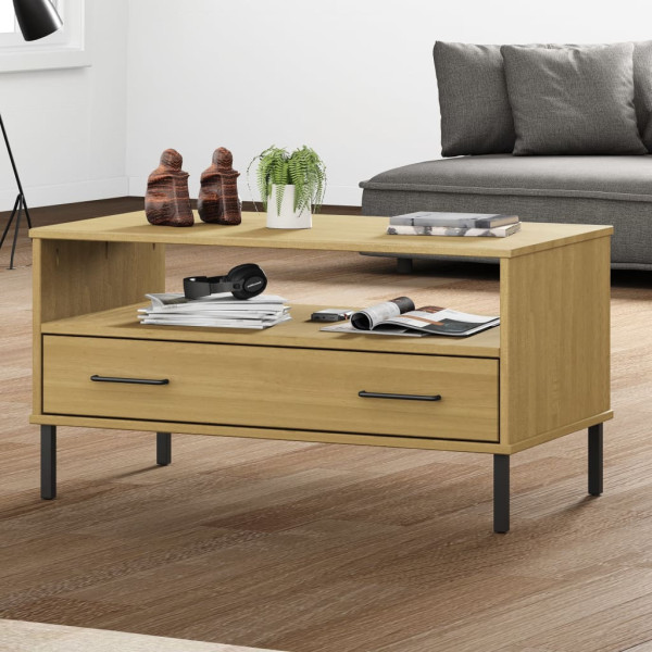 Stolik Kawowy Ława Stół Brązowy Drewniany 85x50x45 Szuflady Do Salonu