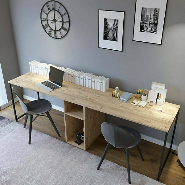 Bureau Asarat, Pupitre polyvalent, Table de bureau pour PC, Plan de travail, 240x60h74 cm, Chêne