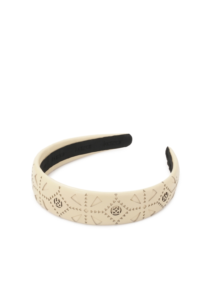 Cream leather hairband with openwork pattern