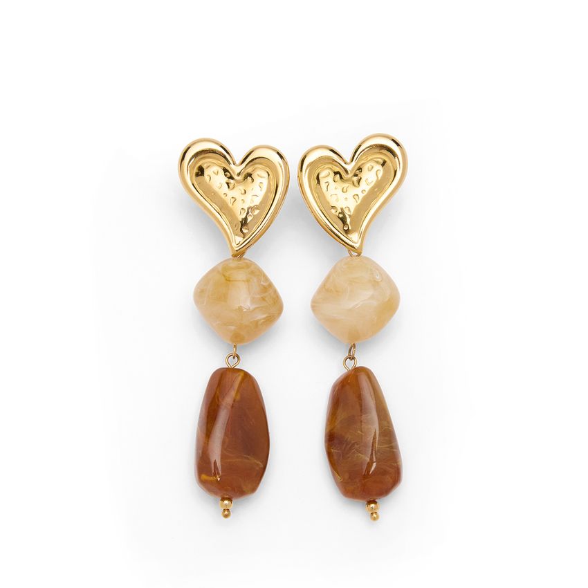 Manfield Multicolor hartjes oorbellen met steentjes