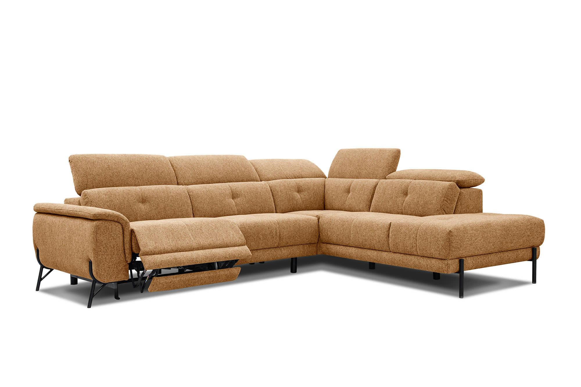 AVENA - Canapé d'angle droit 5 places avec une relax électrique tissu orange