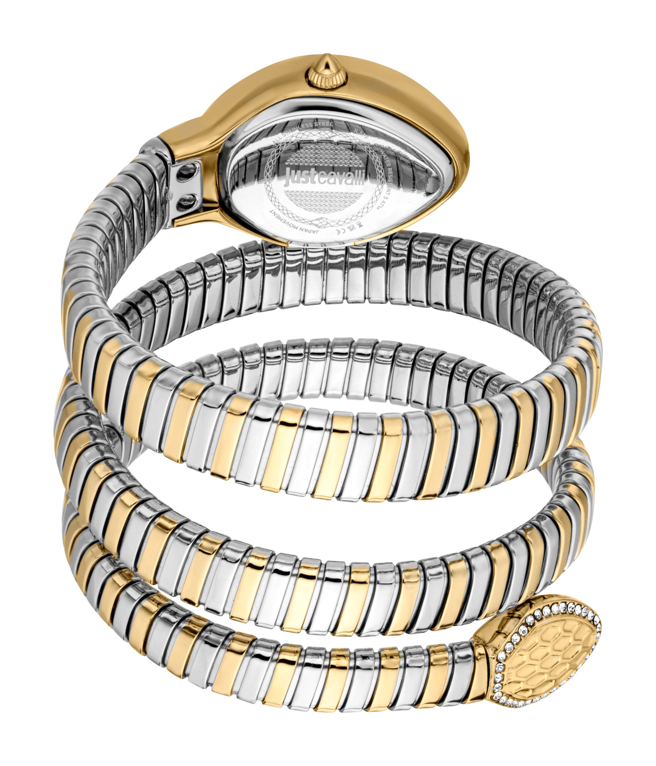 Just Cavalli Women's Snake Watch Gold Case Champagne Dial Two Tone SS Bracelet
