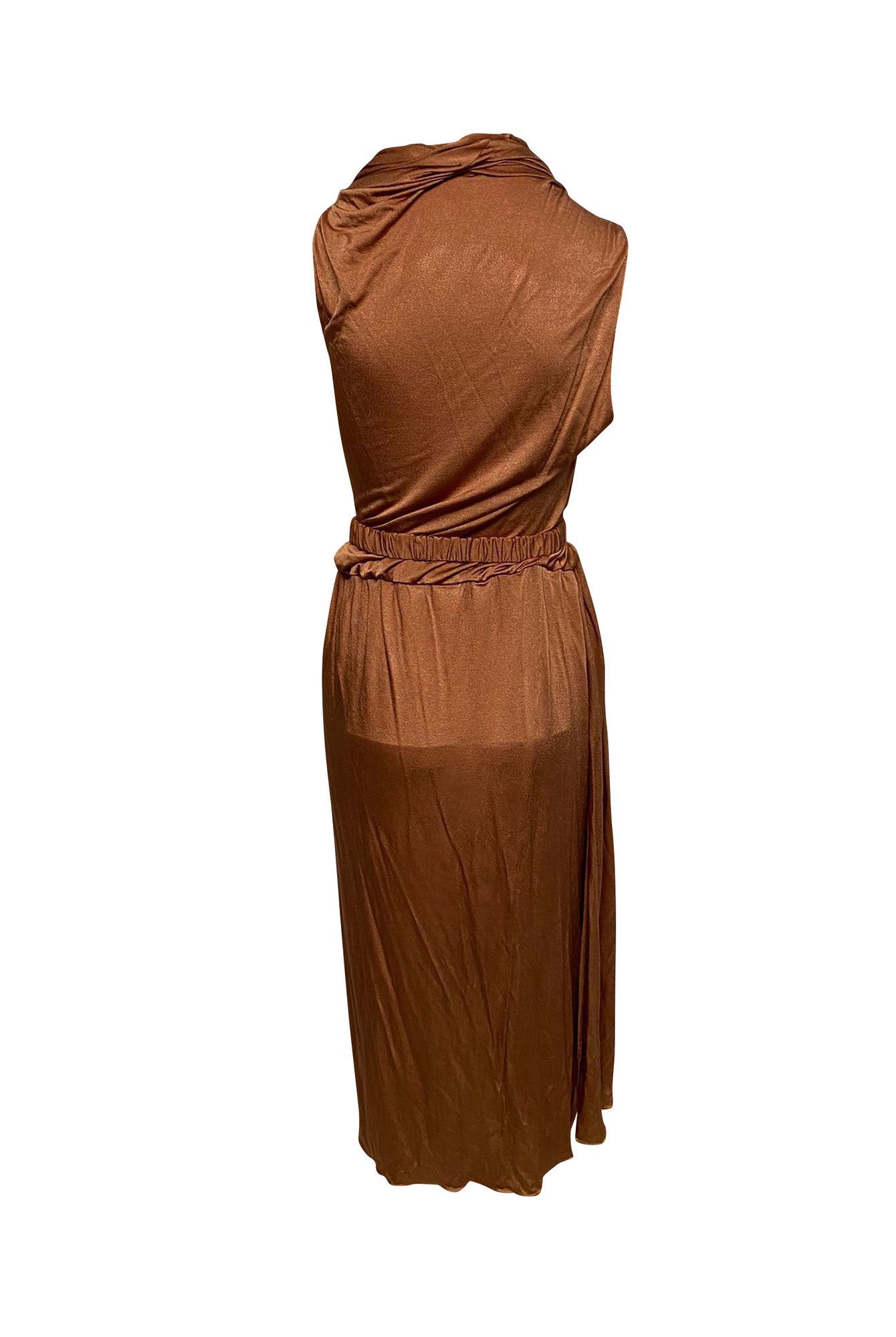 Dodo Bar Or Preloved Ora Belted Midi Dress in Brown Satin