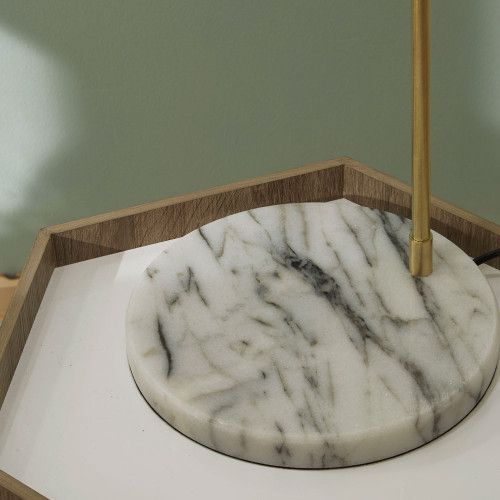 Ruma Tall Minimalist White Floor Lamp with Marble Foot and Gold Detail