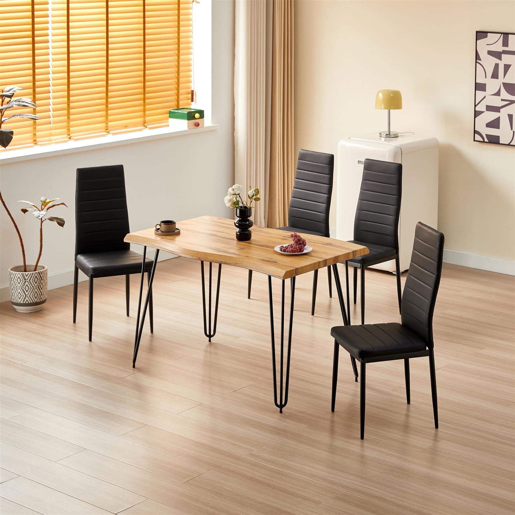 KOSY KOALA Dining Table Set With 4 Black Faux Leather Chairs Modern Kitchen Dining Room Furniture