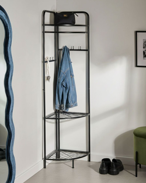 Wieszak stojący metalowy 160 cm z półkami czarny