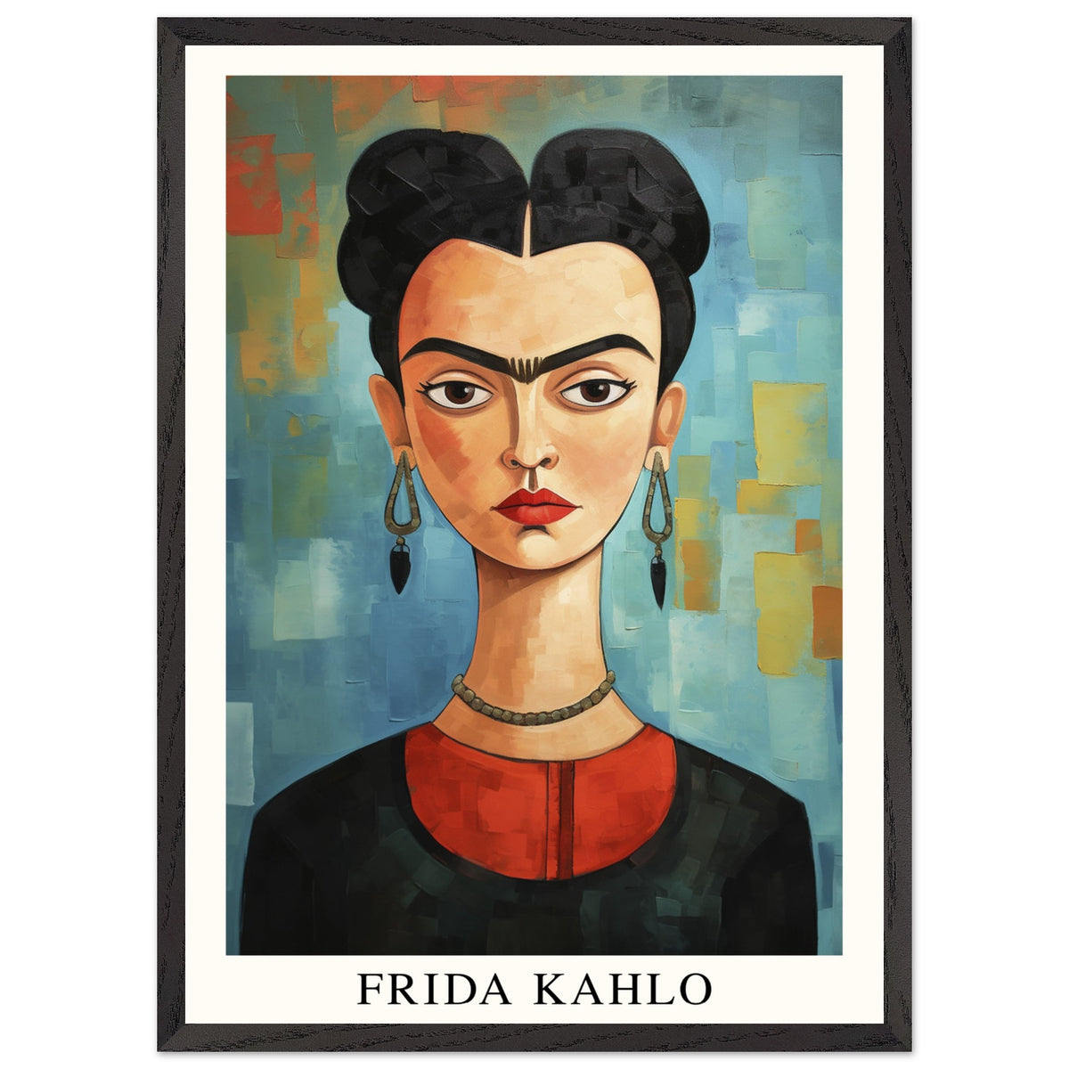 Artfulprints Poster met Lijst Frida Kahlo - Painted artistic portrait  - 50x70 cm - Blauw