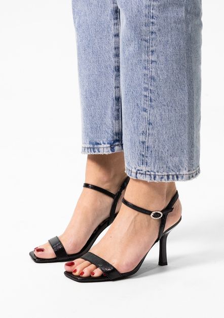 Zwarte glitter sandalen met hak