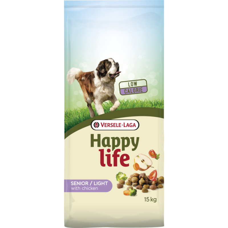 Sac de croquettes pour chien Happy Life Senior Light Poulet 15 kg