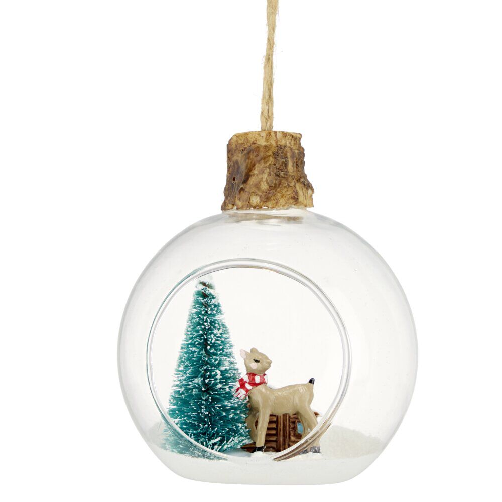 Boule de No&euml;l en verre scène ouverte Ø9cm (2 modèles)